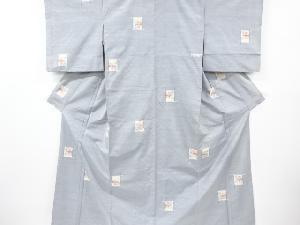 リサイクル　枡に椿模様織り出し手織り紬着物